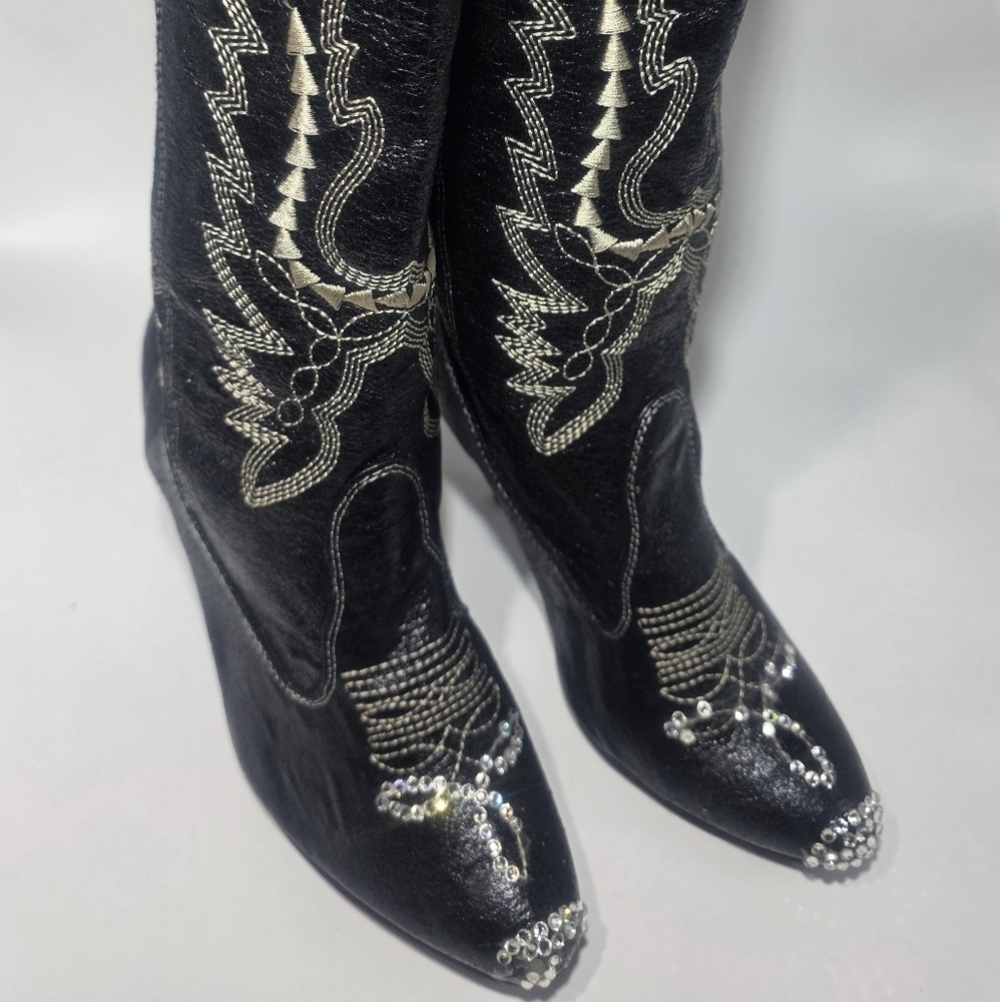 Black Cowgirl Western Country Rodeo Costume Dress Boots Heels Womans